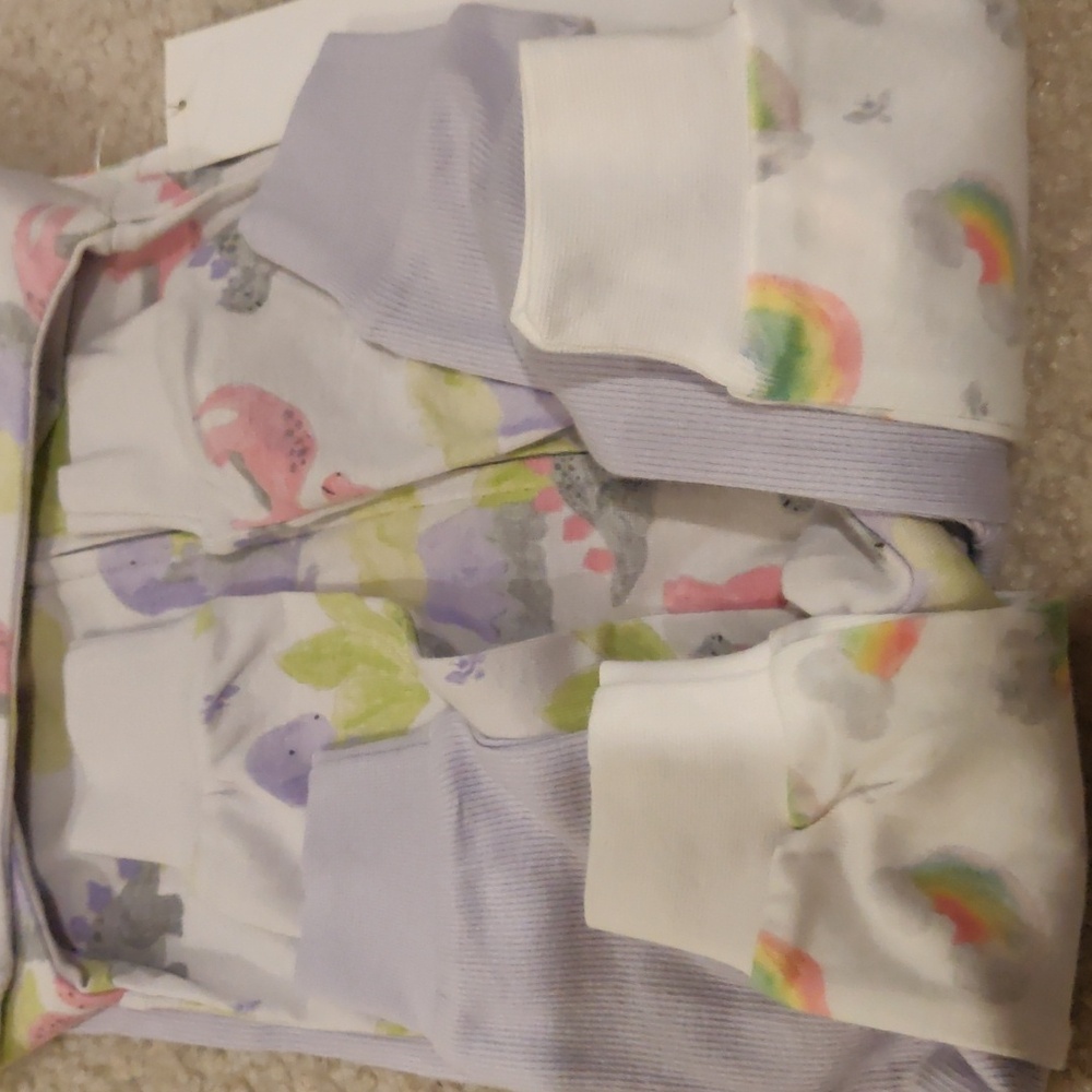 New! Burt's Bees Baby Girl Footless 3 Piece Zipper Pajamas Set Organic Cotton - Picture 10 of 14